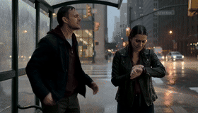 Rainy bus-stop dialogue PE